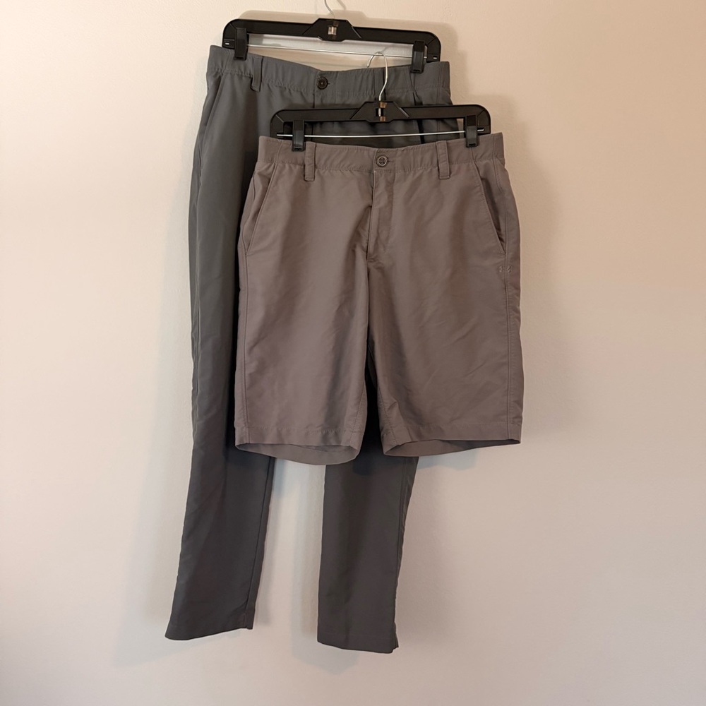 Set Of Men’s Under Armour Gray Golf Pants And Golf Shorts Size 34 (pants 34/30)